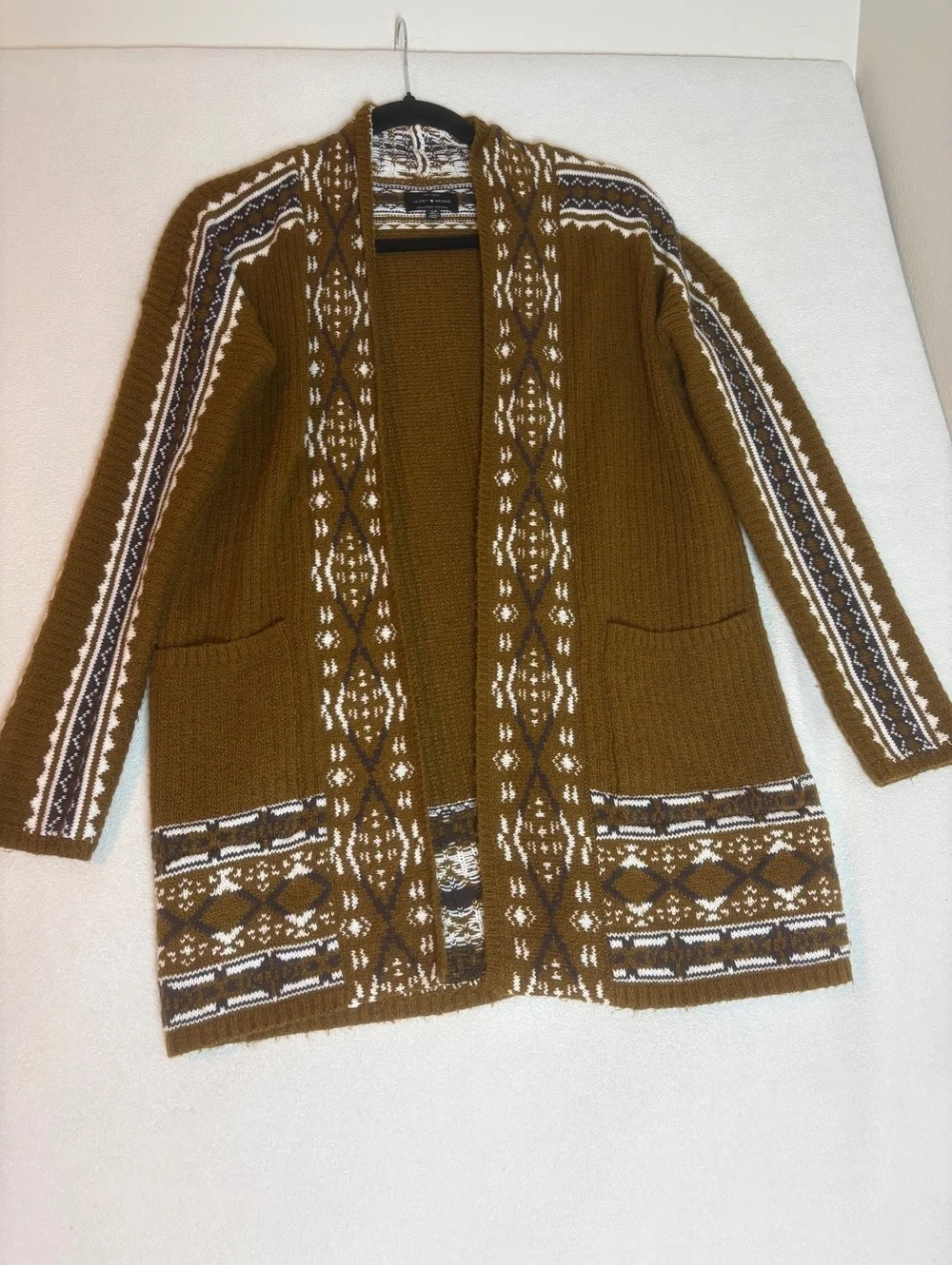 Lucky Brand Brown Patterned Knit Cardigan Sweater Size S